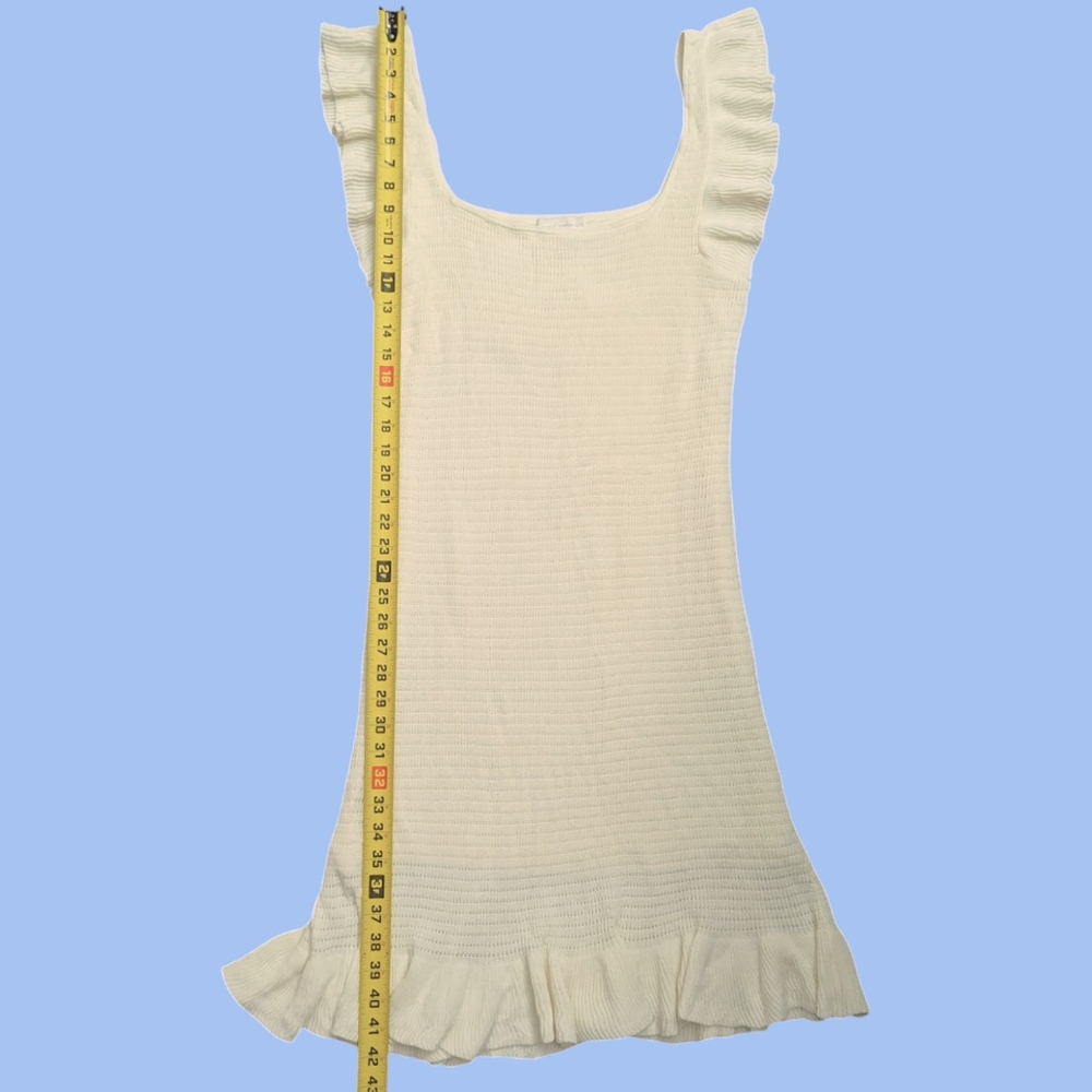 House of Harlow 1960 Ruffle Crochet Dress Ivory Pointelle Tight Knit Mini - Picture 8 of 9